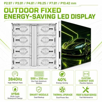 Buon prezzo Display a LED fisso per esterni IP66 Display a LED a risparmio energetico impermeabile P2.97 P3.91 P4.81 P6.25 P7.81 P10.42 in linea